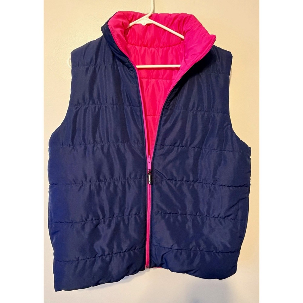 Women's L Navy/Pink Puffer Vest Full Zip Sleeveless Polyester Fall/Winter
